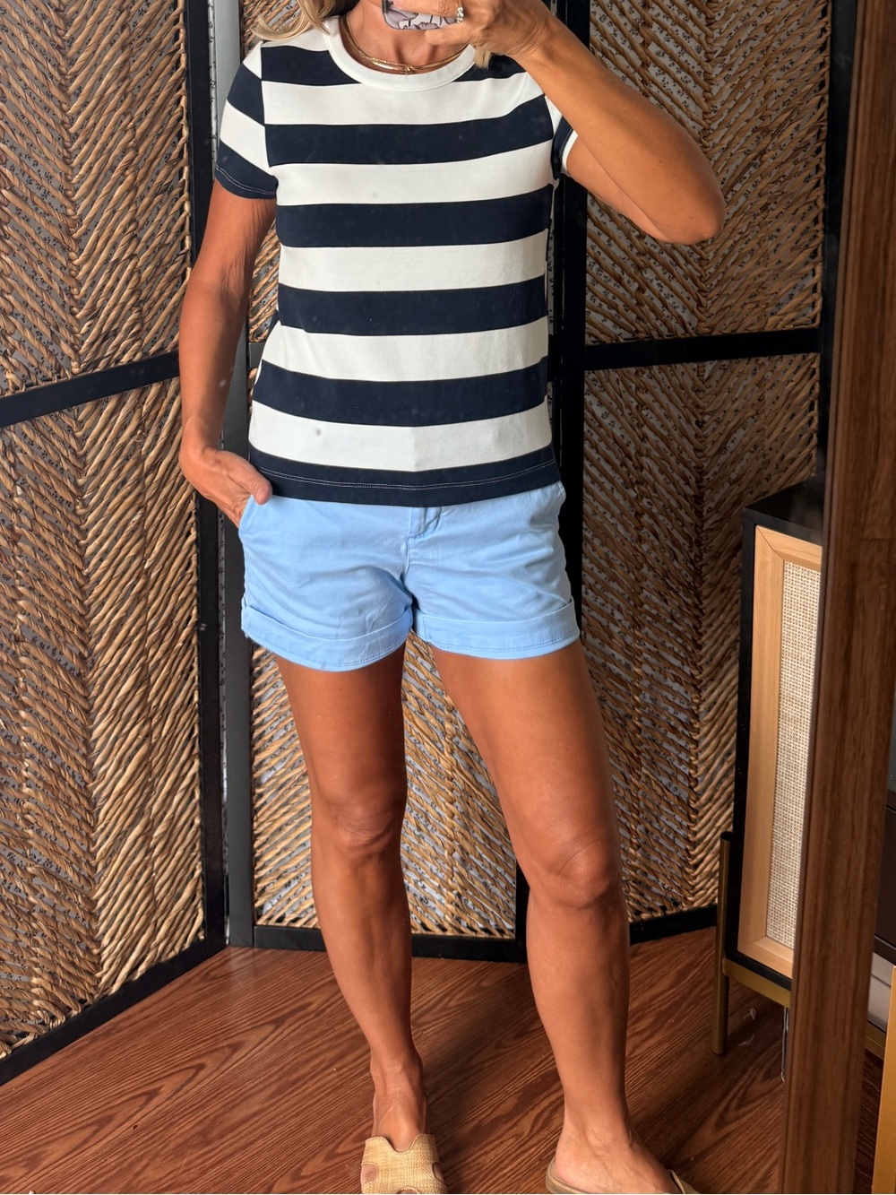 Studio Navy & White Horizontal Stripe Short Sleeve Top